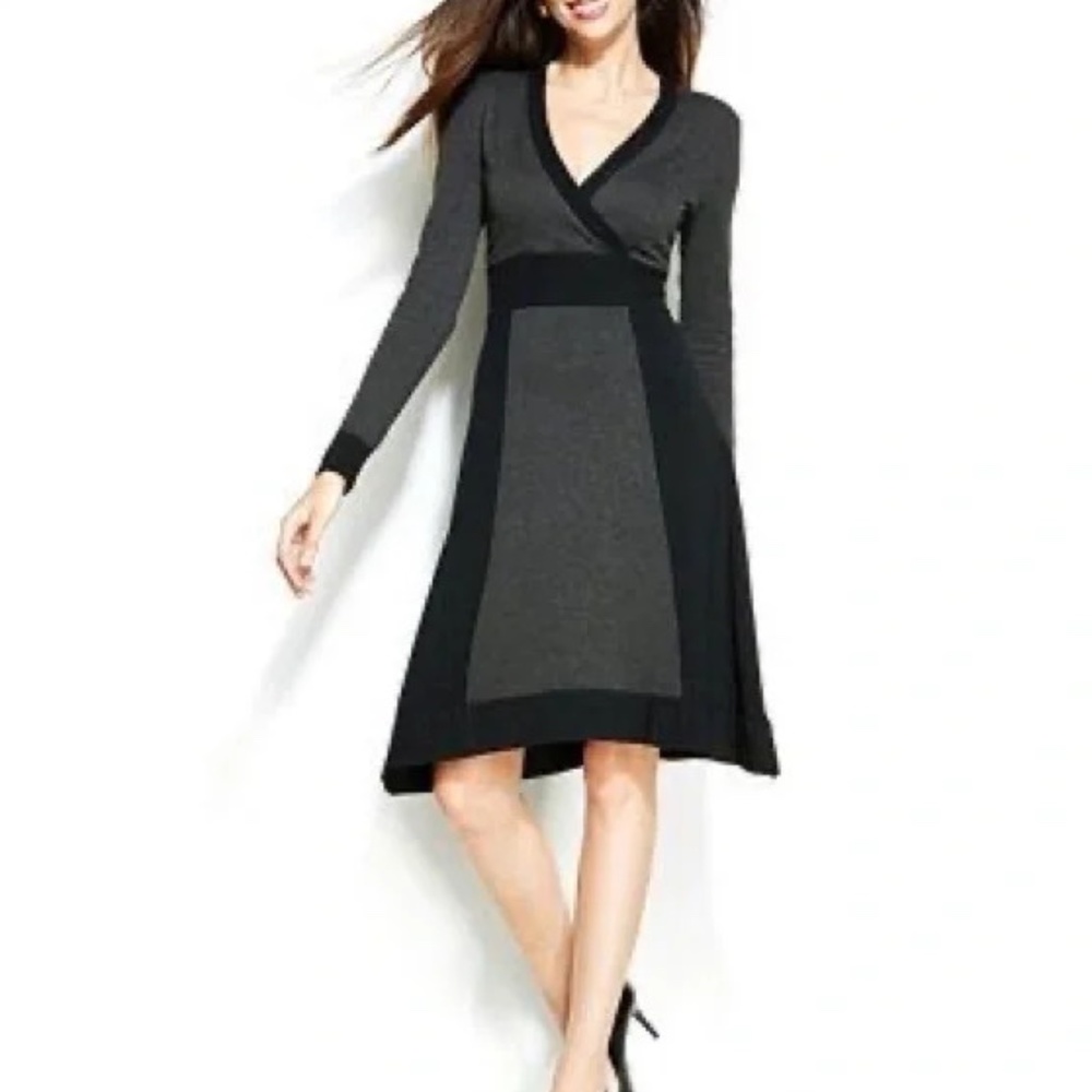 ALFANI Gray & Black Long Sleeve Rayon Sweater Knit Dress Size 1X